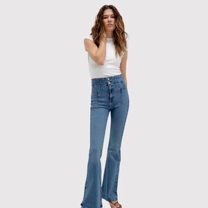 We The Free People Womens Jeans Blue Jayde Flare Denim High Rise Stretch Size 29